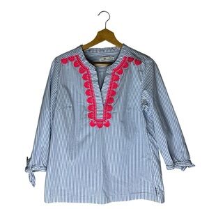 Vineyard Vines Stripped Pop Embroidered Savannah Popover Top Size M